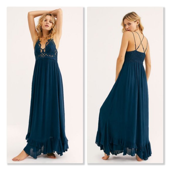 Free people Adella Maxi Slip Dress in Turquoise - Picture 2 of 10